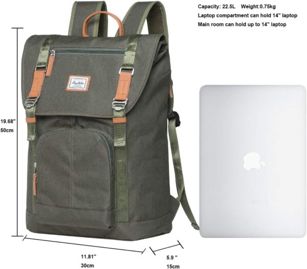 Sac à dos vintage KAUKKO durable ordinateur portable 14 vert-1